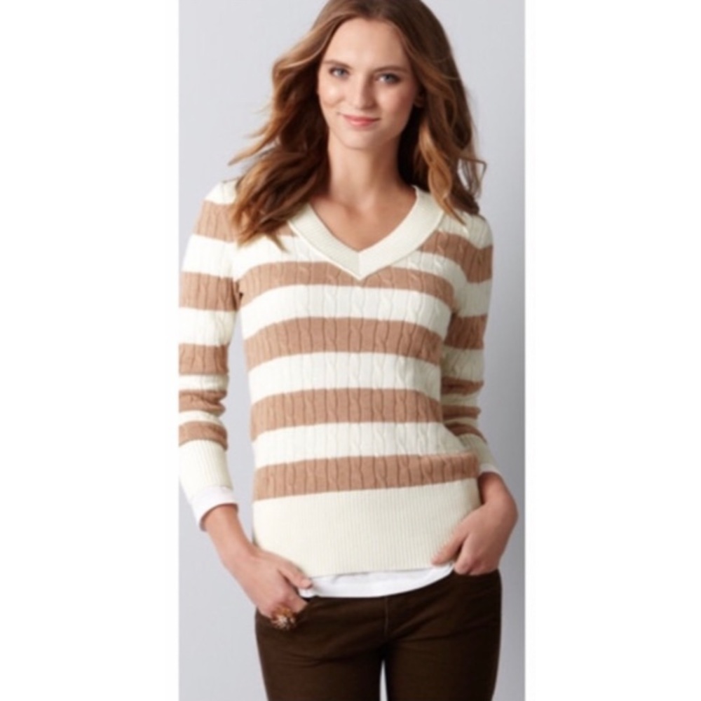 LOFT Striped V-Neck Pullover Sweater